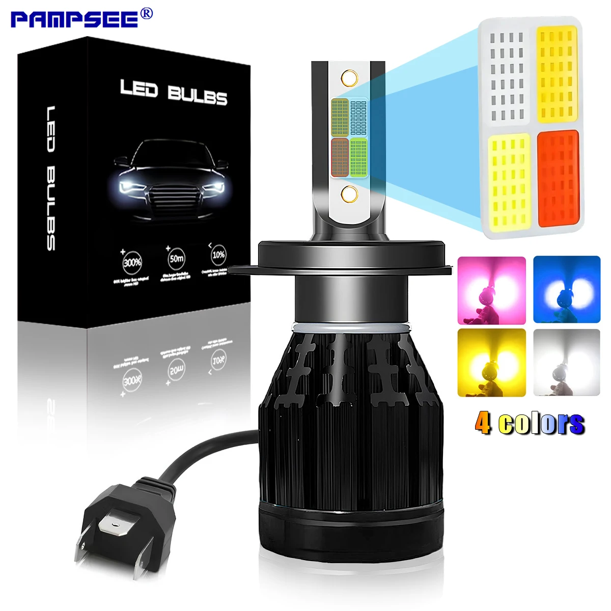 

4 цвета, стробоскопическая автомобильная фара H4 LED S2, автомобильная лампа, автомобильная мигающая светодиодная противотуманная фара, желтый, синий, фиолетовый, 6000K, белые светодиодные фонари