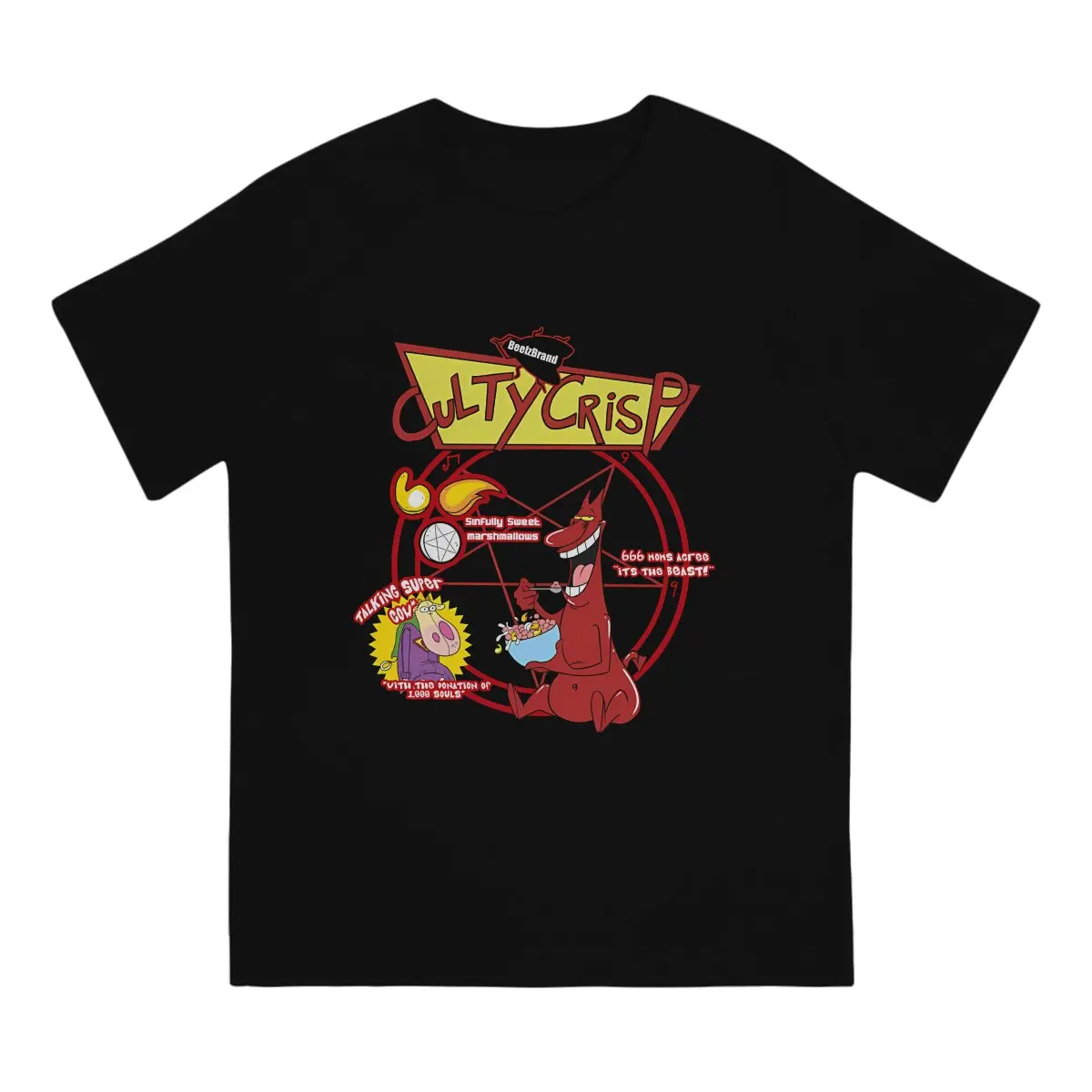 Men's Culty Crisp By Beelzbrand T Shirts Cow And Chicken Cartoon Pure Cotton Clothing Awesome Short Sleeve Round Collar Tees