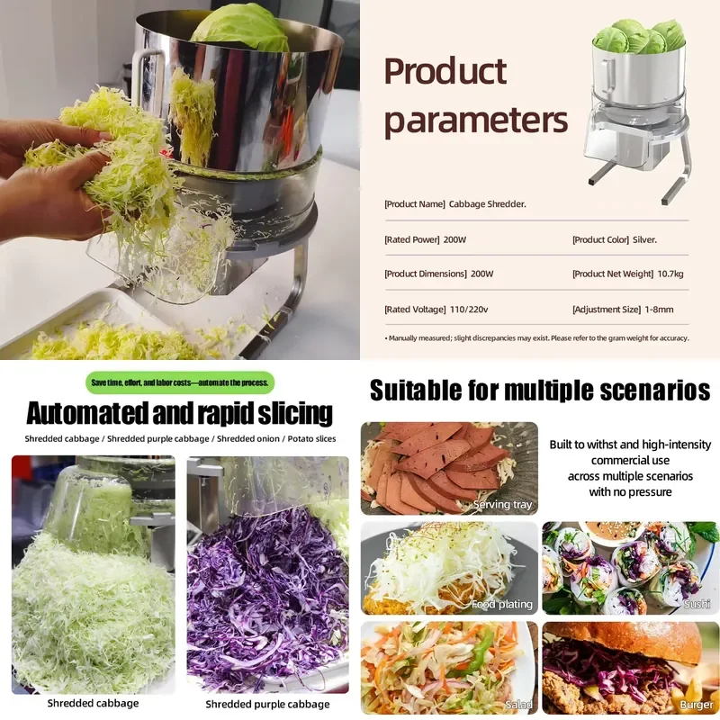 for CXCO Professional Electric Cabbage Shredder 1-8mm Adjustable Stainless Steel Multifunctional Automatic Food Processor