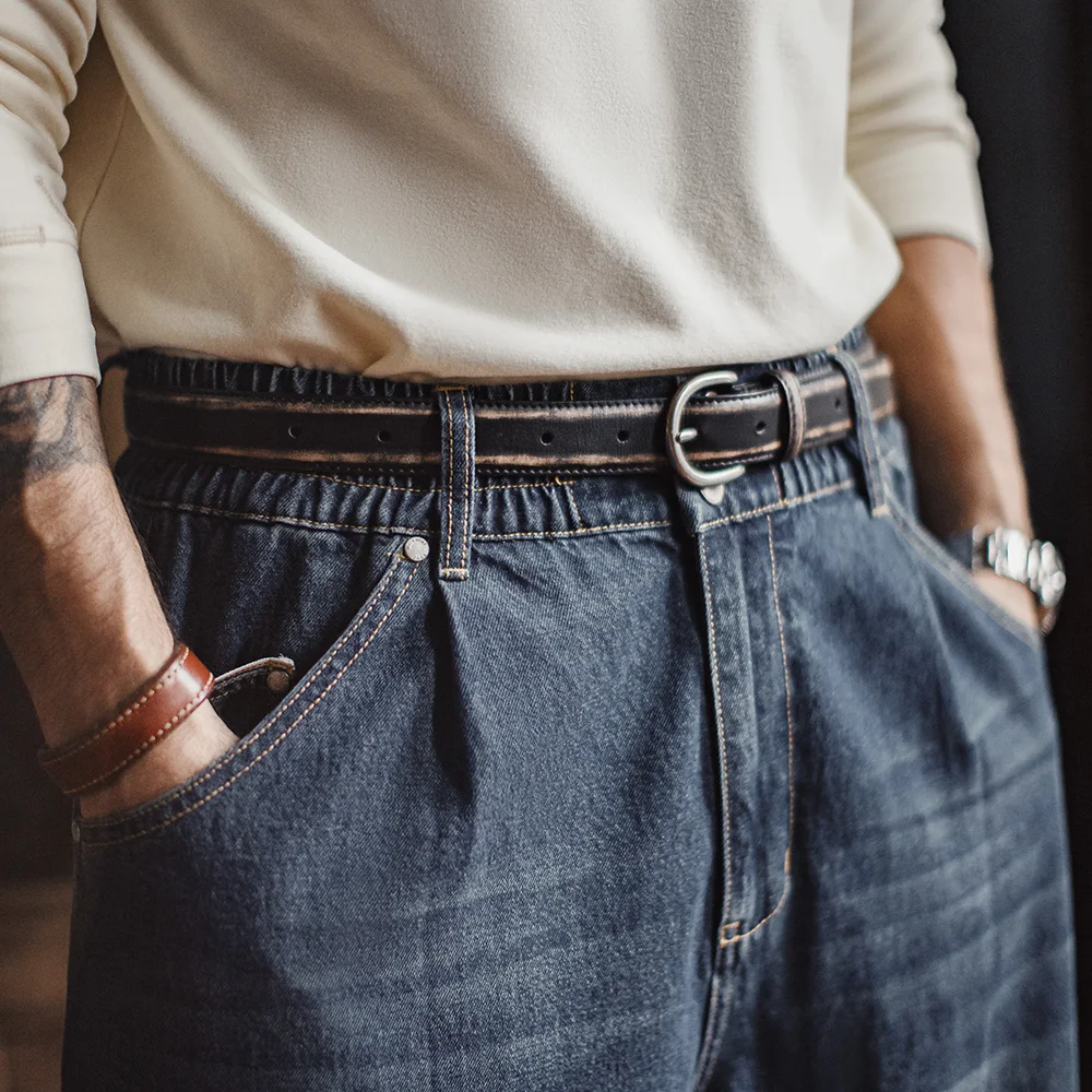 maden-men's-vintage-black-leather-belt-full-grain-vegetable-tanned-cowhide-antique-burnished-finish-single-prong-jeans-belt
