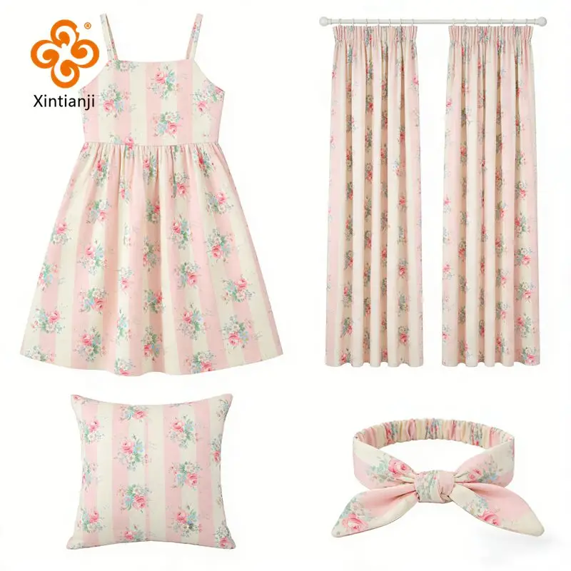 145x100cm 60S Cotton Digital Print Fabric Korean Style Striped Floral Cloth Women Dress Children Clothing DIY Sewing Materials