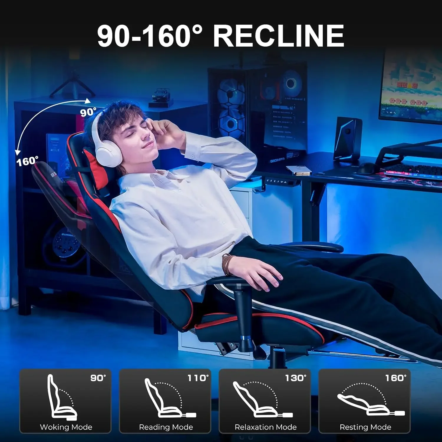 Gaming Chair With Footrest, High Ba Computer Chair Ergonomic Game Desk Chair Racing Executive Adjustable Swivel Rocker With