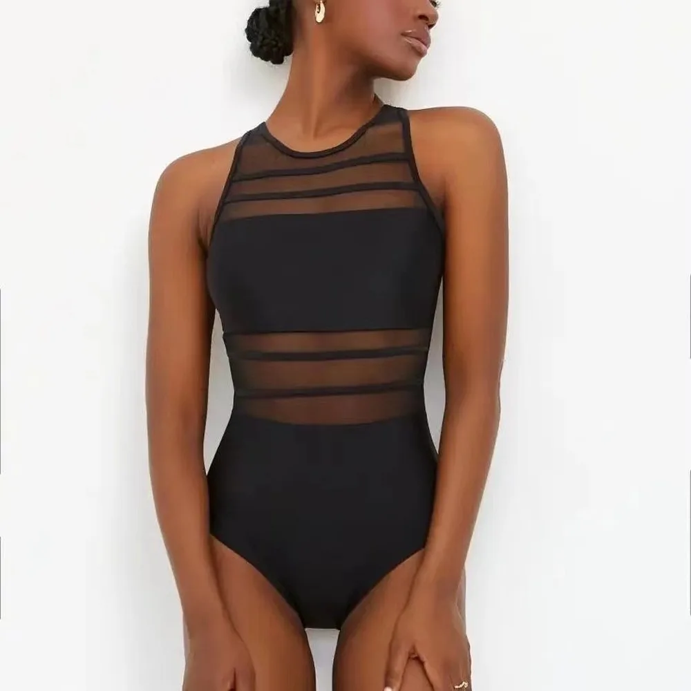 Sexy Backless Women One Piece Swimsuit Mesh See Through Slimming Tummy Control Bodysuit Bathing Suit Brazilian one piece Swimwea