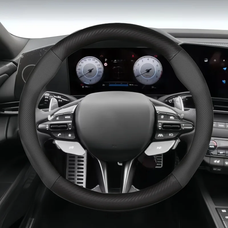 

For Hyundai Carbon Fiber Texture Steering Wheel Cover Fits 37-38.5cm/14.56-15.16in Steering Wheels|Breathable Faux Leather