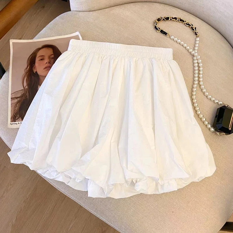 Summer Womens Elastic High Waist Loose Wide Leg Shorts Thin Basic Casual Black White Loose Shorts Female Sports Short Pants