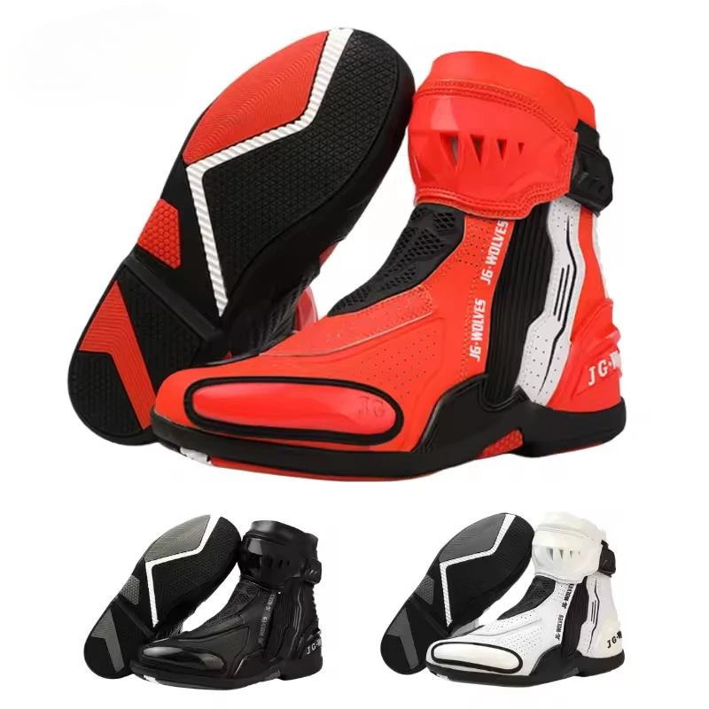 Men Motorcycle Boots Breathable Anti-fall Rider Road Racing Casual Shoes Boots Gear Shift Rubber Sole Reflective Motorbike Shoes