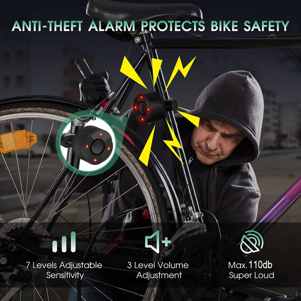 New Bike Alarm Wireless Waterproof Bicycle Vibration Alarm USB Charging Motorcycle Scooter Security Protection Anti theft Alarm