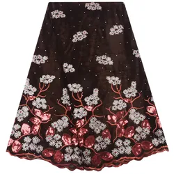 Kalume 2024 African Velvet Lace Fabric Sequins Nigerian Velvet Tulle Lace Fabric High Quality For Wedding Party Diy Dress A2012