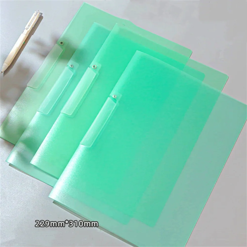 New Color Transparent Folder Side Opening Buckle A4 Information Test Paper Storage Portable Office Folder Swing Rod Clip PP File