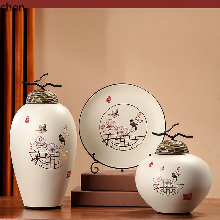

HXL Home Decor Ceramic Three-Piece Set Ornament Wine Cabinet Entrance Decoration