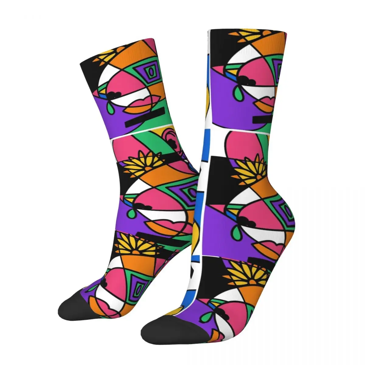 Men's compression Socks Cubist Its All Over Now Doodle Abstract Art Vintage Harajuku Abstract face Street Casual Crew Crazy Sock