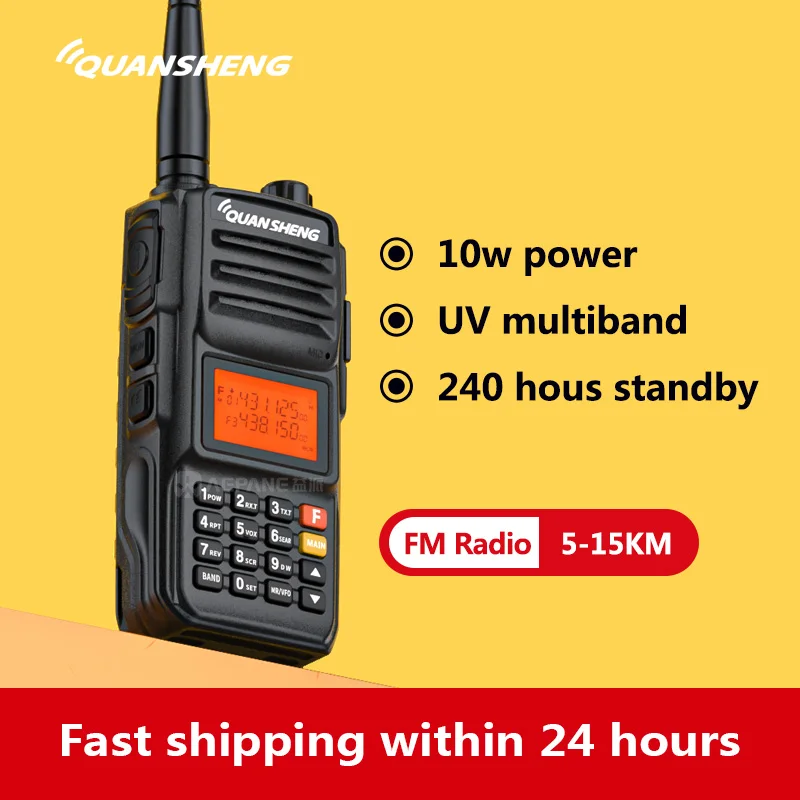 QuanSheng TG-UV2PLUS 10W powerful long range walkie talkie ham fm uhf vhf 400-480mhz 136-174mhz 200ch radios with led flashlight