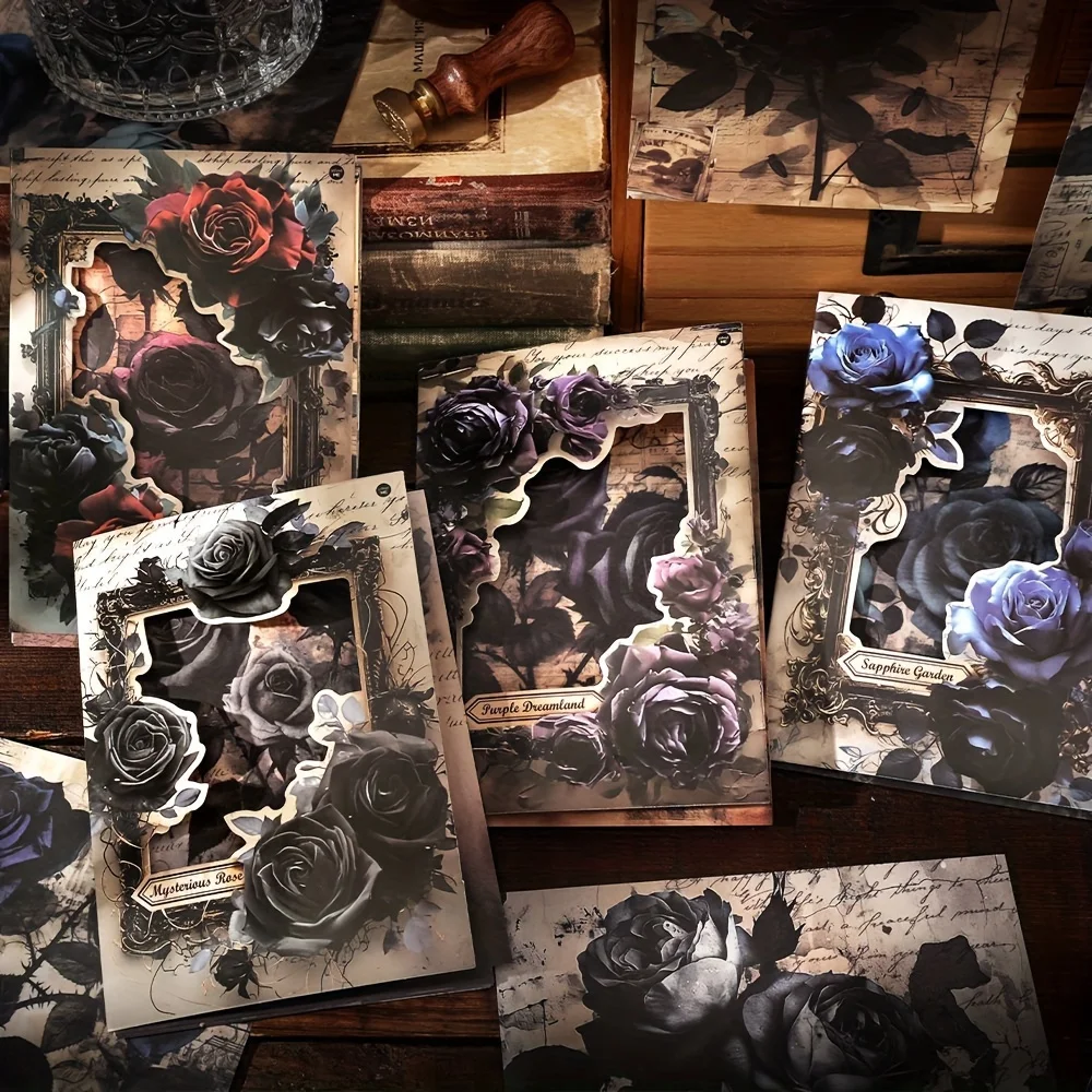 20pcs Dark Rose Material Package Retro Flower Handbook DIY Background Decorative Material Paper