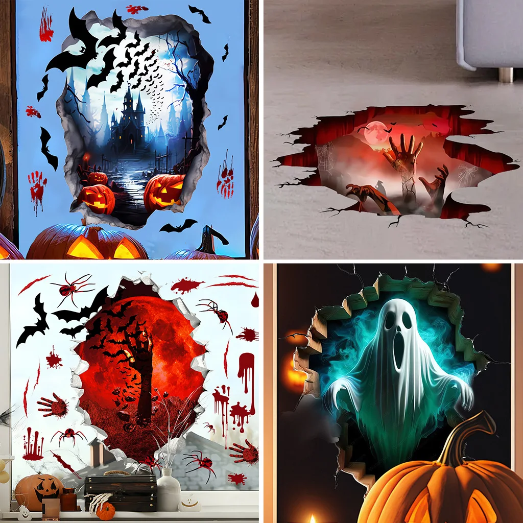 

Creative Halloween 3D Stickers, Scary Removable Halloween Shopping Mall Decorative Wall Stickers