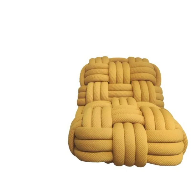 

Knot rope weaving art minimalist single chair, woven rope handmade recliner