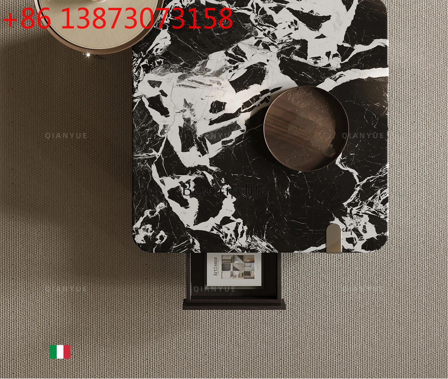 

Living room Italian minimalist supercrystalline stone coffee table side table combination square household tea table