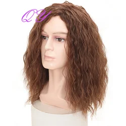 Synthetic  Men's Wig Long Brown Natural Wavy Curly Male Wig Free Hairline Daily Or Party Use Hair Wig