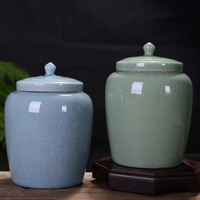 

Chinese-style Ceramic Tea Pot Ice Cracked Celadon Tea Bag Storage Box Household Tea Storage Pot Fragrant Powder Medicine Pot