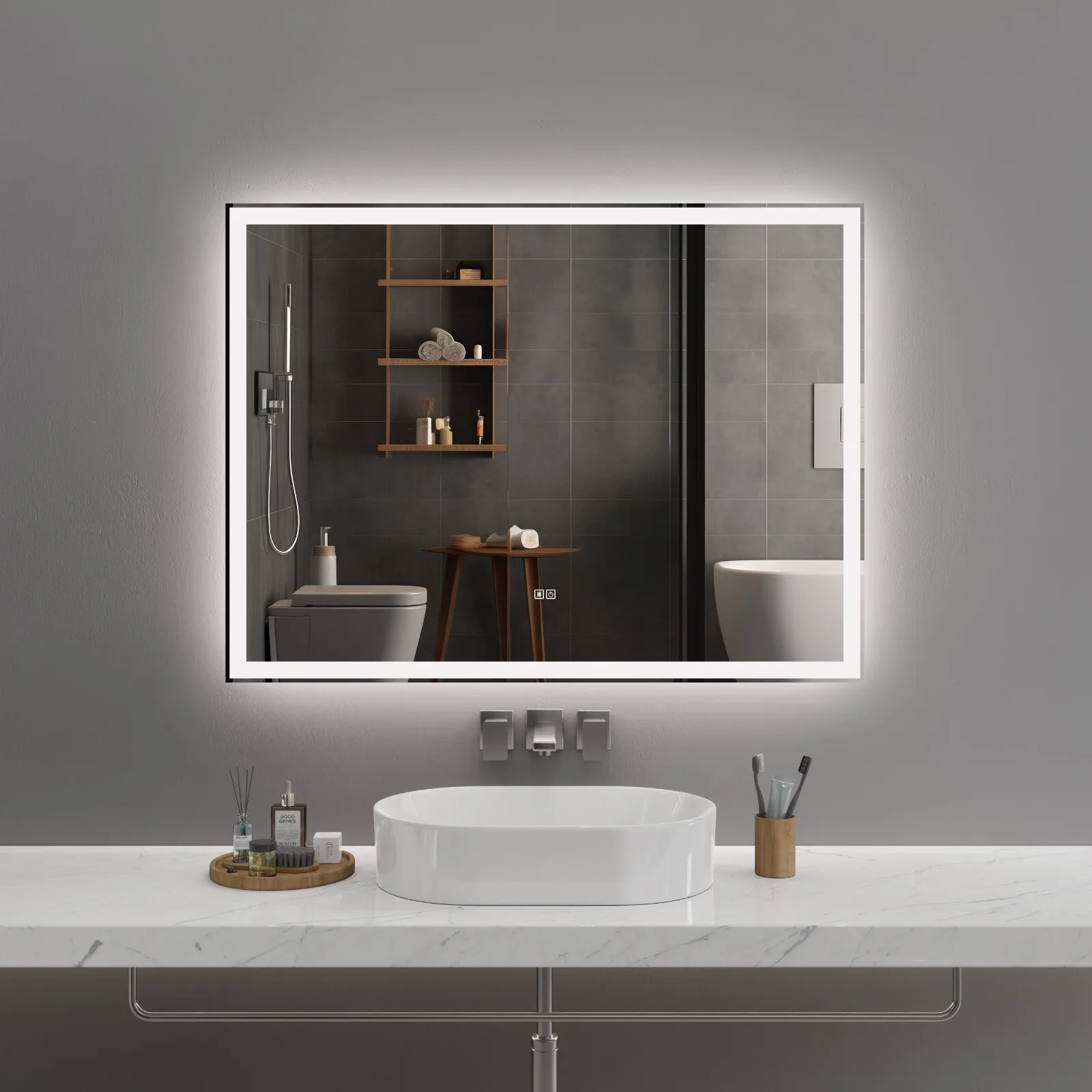 

48x36'' LED Bathroom Mirror Wall Vanity Mirror Dimmable Anti-fog Tempered Glass