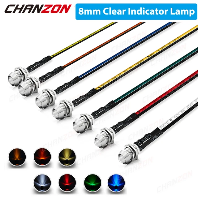 8mm Wstępnie okablowana dioda elektroluminescencyjna LED DC 12V Żarówka kontrolna Ciepły biały Czerwony Zielony Niebieski Żółty Pomarańczowy 5V 9V Pilot Dash Light