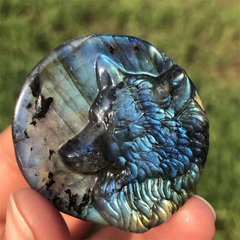 nice quality labradorite wolf with good flash best decoration for sale nature gemstone carving