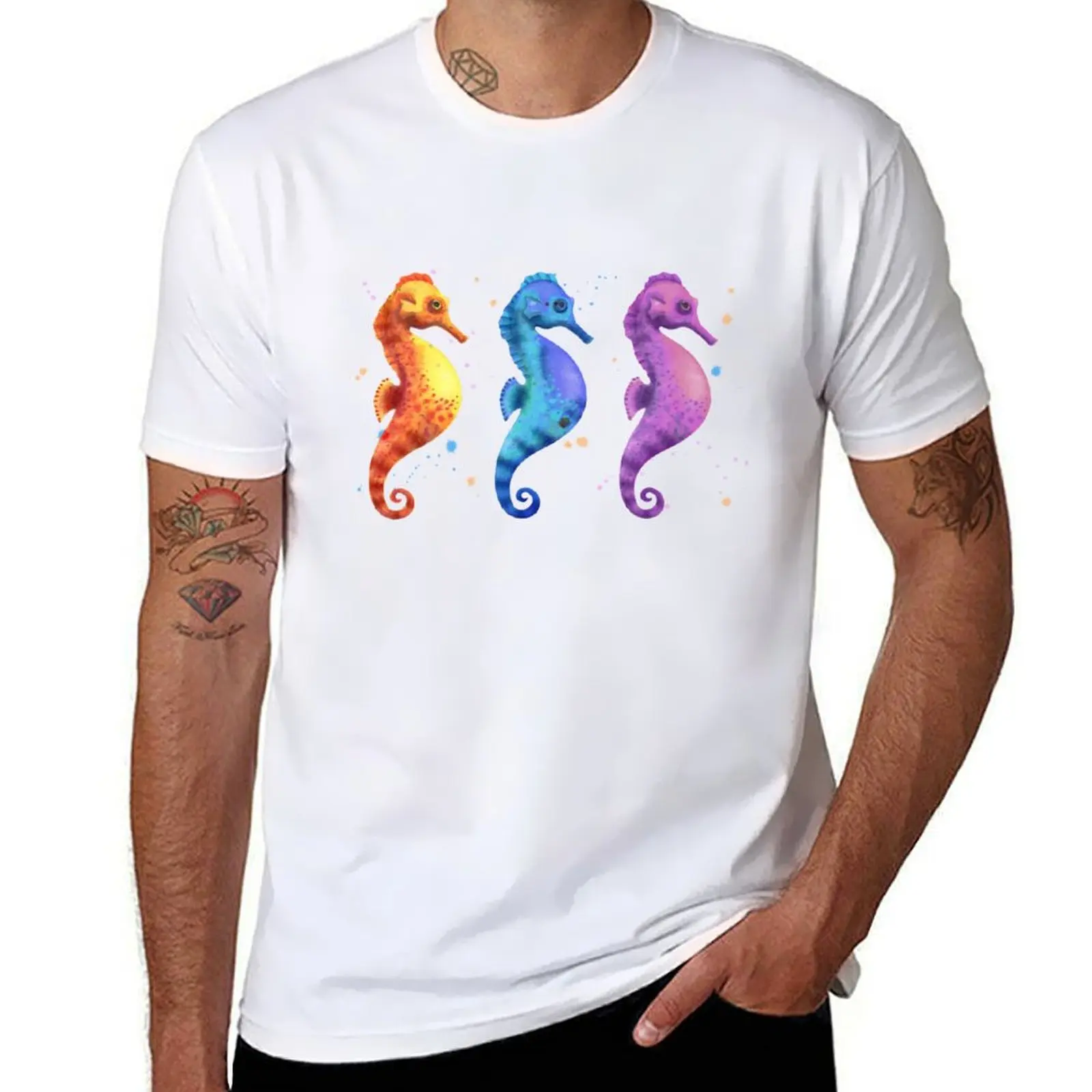 

Colorful Seahorses T-Shirt man tshirt t shirt man casual printed t shirts for man T-Shirt