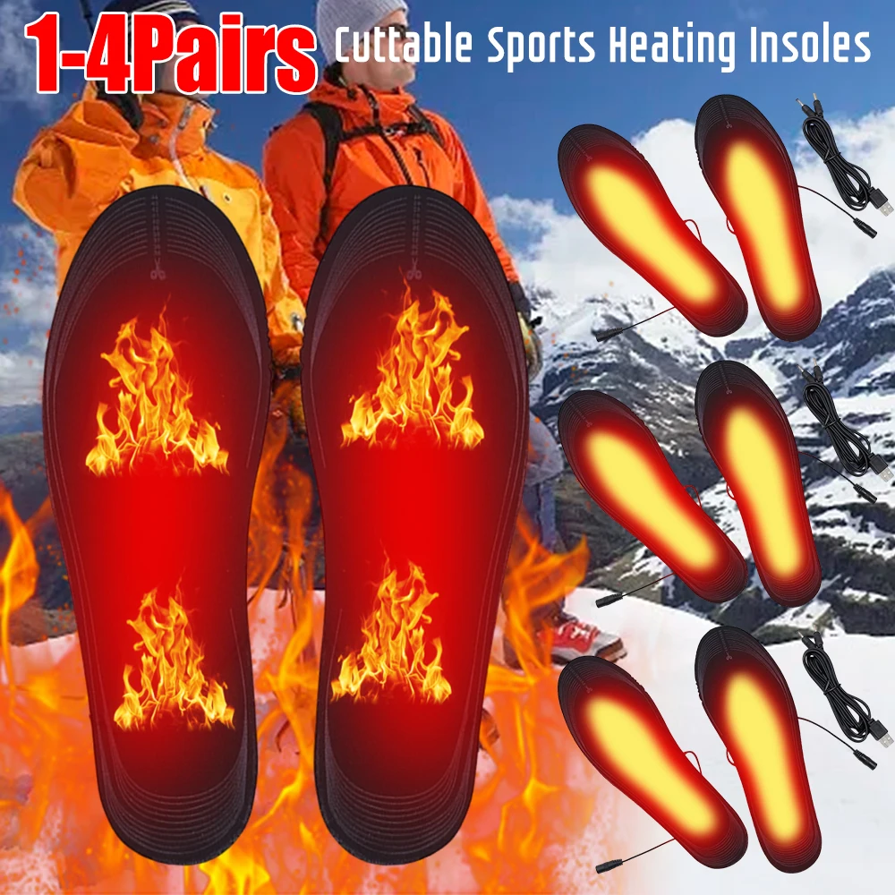 

1-4 Pair USB Powered Heated Shoe Insoles Foot Warmer Pad Electrically Heating Sock Mat Cuttable Warm Thermal For Winter Outdoor