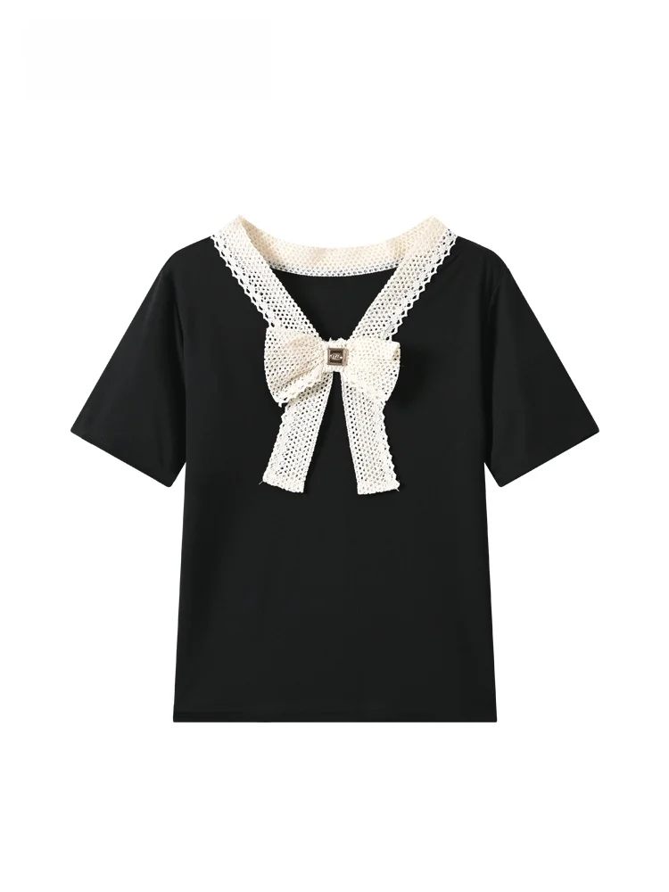 

plus Size Women's T-Shirt Summer New Style Knot Anti-Aging Fashionable Short Sleeve Casual Polyester Fiber V-Neck