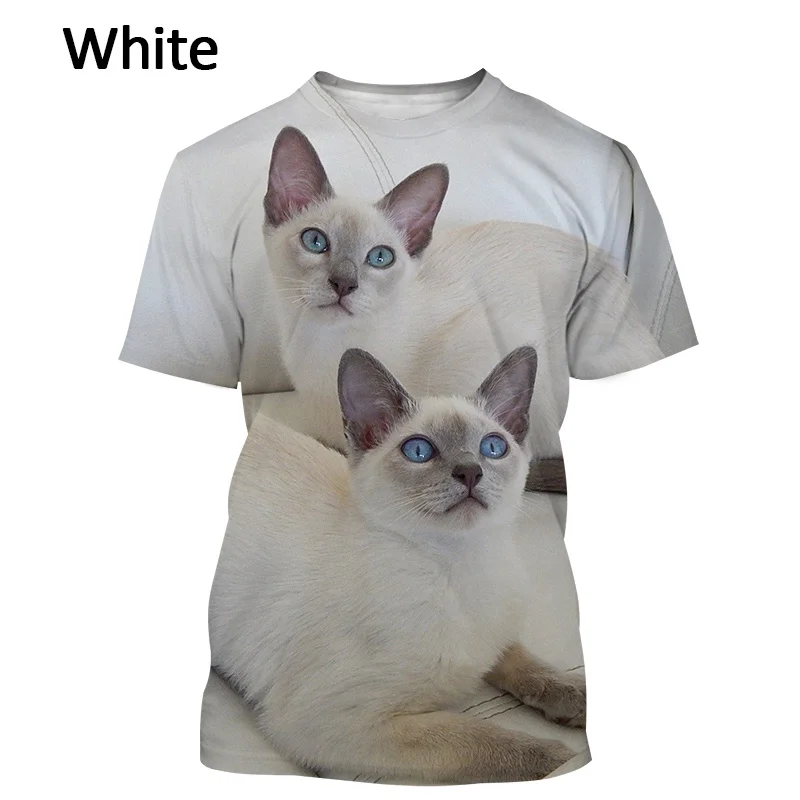 Woman Men Casual Fashion Short-sleeved Streetwear T Shirt Cute Pet Harajuku Top Siamese Cat Animal Print T Shirt New