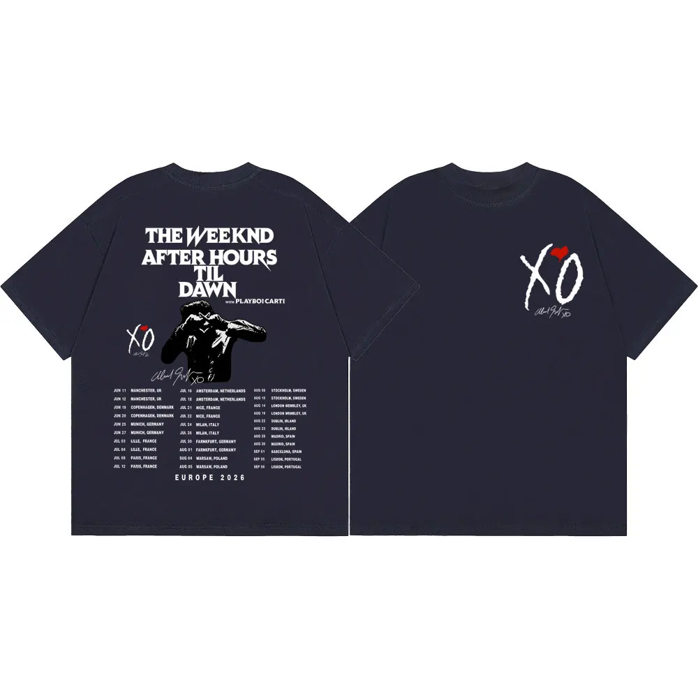 2026 Unisex Music Fan Tee Pop Tour Front Small Heart Logo Back Artist Silhouette Full Date List Print Crew Neck Short Sleeve Top