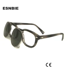 Polarized Clip On Sunglasses Men Round Eyeglasses Frame Acetate Snap On Removable Lens Vintage Shades Brand Design Oculos De Sol