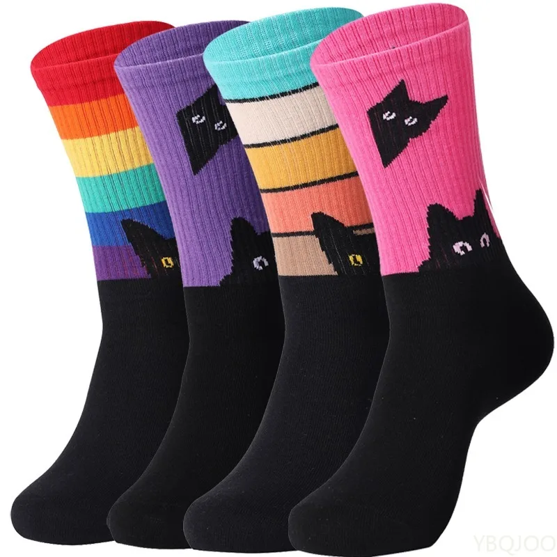 

4 Pairs Plus Plus Size Spring and Autumn New Trend Fashionable Women's Mid Tube Socks Niche Versatile Pure Cotton Women's Socks