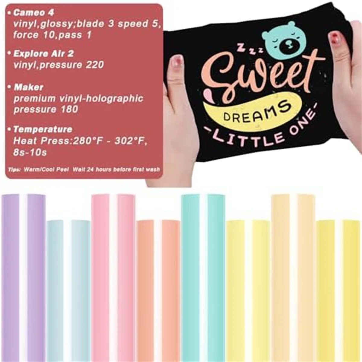 Set di vinile termoadesivo bohémien in vinile pastello, 8 HTV pastello per magliette, abbigliamento, facile da tagliare e erbacce