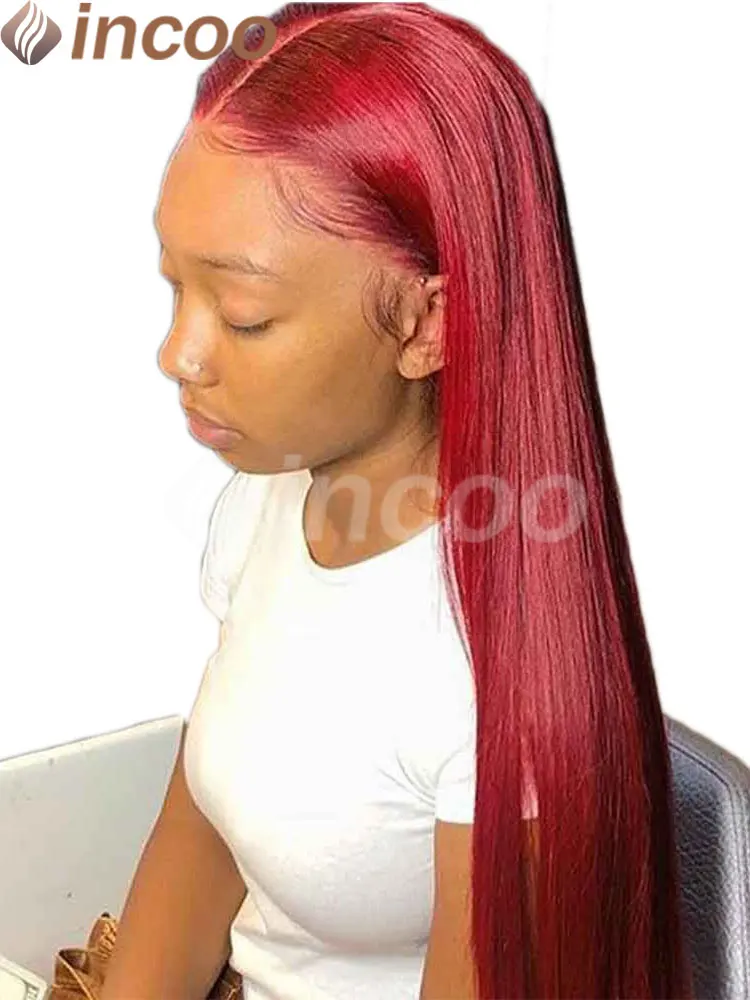 

Cherry Red 99J 13X4 Парик фронта шнурка Bone Прямой красный цвет Парик фронта шнурка человеческих волос Бразильский 13X6 Прозрачный парик фронтальной части шнурка