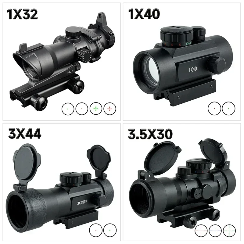 

Red Green Dot Sight 3X44/3.5X30/1X30/1X40 Tactical Adjustable Optic Reflex Riflescope Compact Metal Airsoft Hunting Rifle Scopes