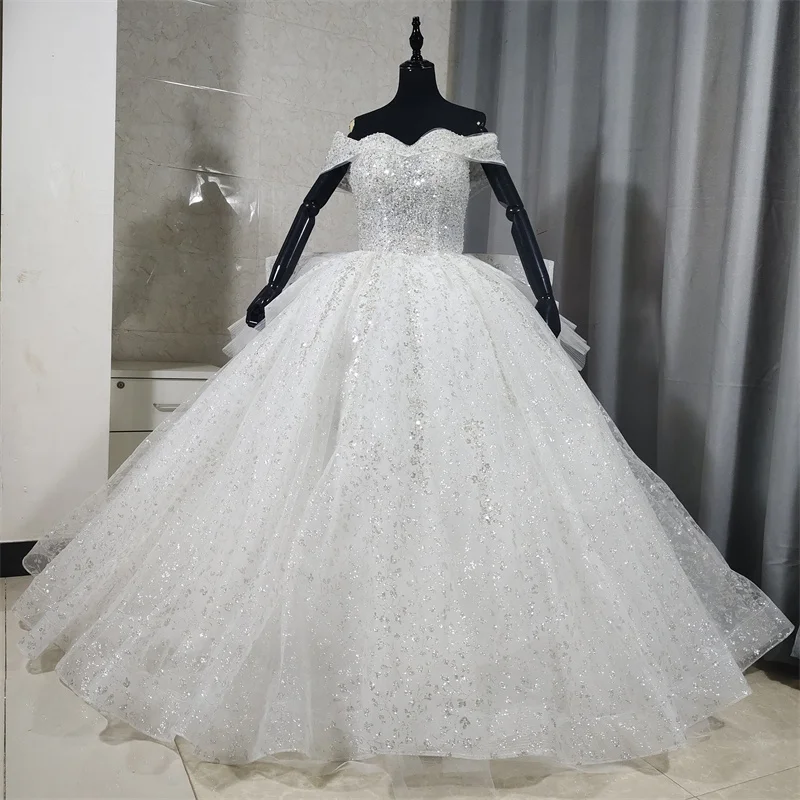 Vestido de casamento com pescoço barco para mulheres, fora do ombro, luxo, França, clássico, palácio real, plus size, noivas, GB059T