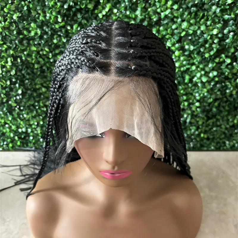 Long Middle Parting Synthetic Large Box Braided Wigs Jumbo Knotless Full Lace Front Wigs For Black Women Jumbo Tribal Braids Wig