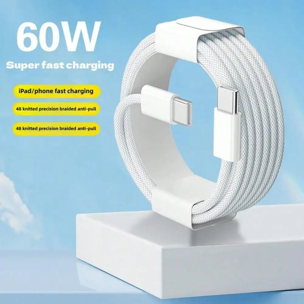 

Кабель для быстрой зарядки 60 Вт для мобильных телефонов, зарядный кабель USB-C на USB-C, подключение устройств, стильный дизайн, прочный кабель.