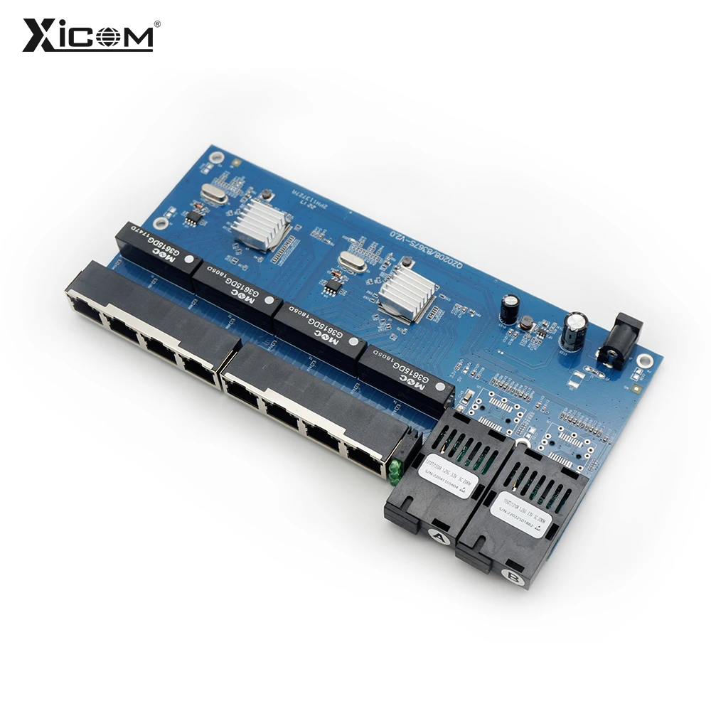 PCBA Gigabit Fiber Optic Converter Board 8*RJ45 2*SC Fiber Ethernet Switch 10/100/1000M Optical Media Converter Single Mode