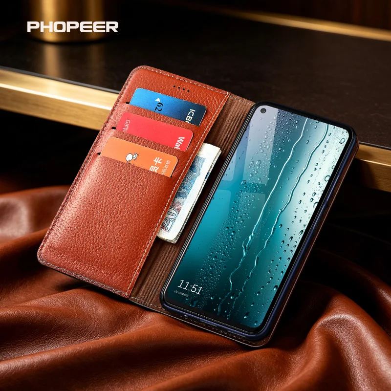 Luxury Genuine Leather Phone Case for Realme 16/15/14/13 T pro plus 5G Litchi Peel Pattern Card Pack Design