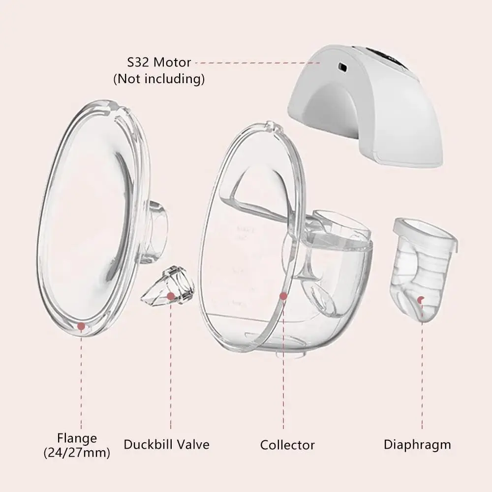 Full S32 Breast Pump Set with 24/27mm Flange for NCVI NICEGREEN Nuliie Zooawa Sunnaltree Wearable Breast Pump Replacement Parts