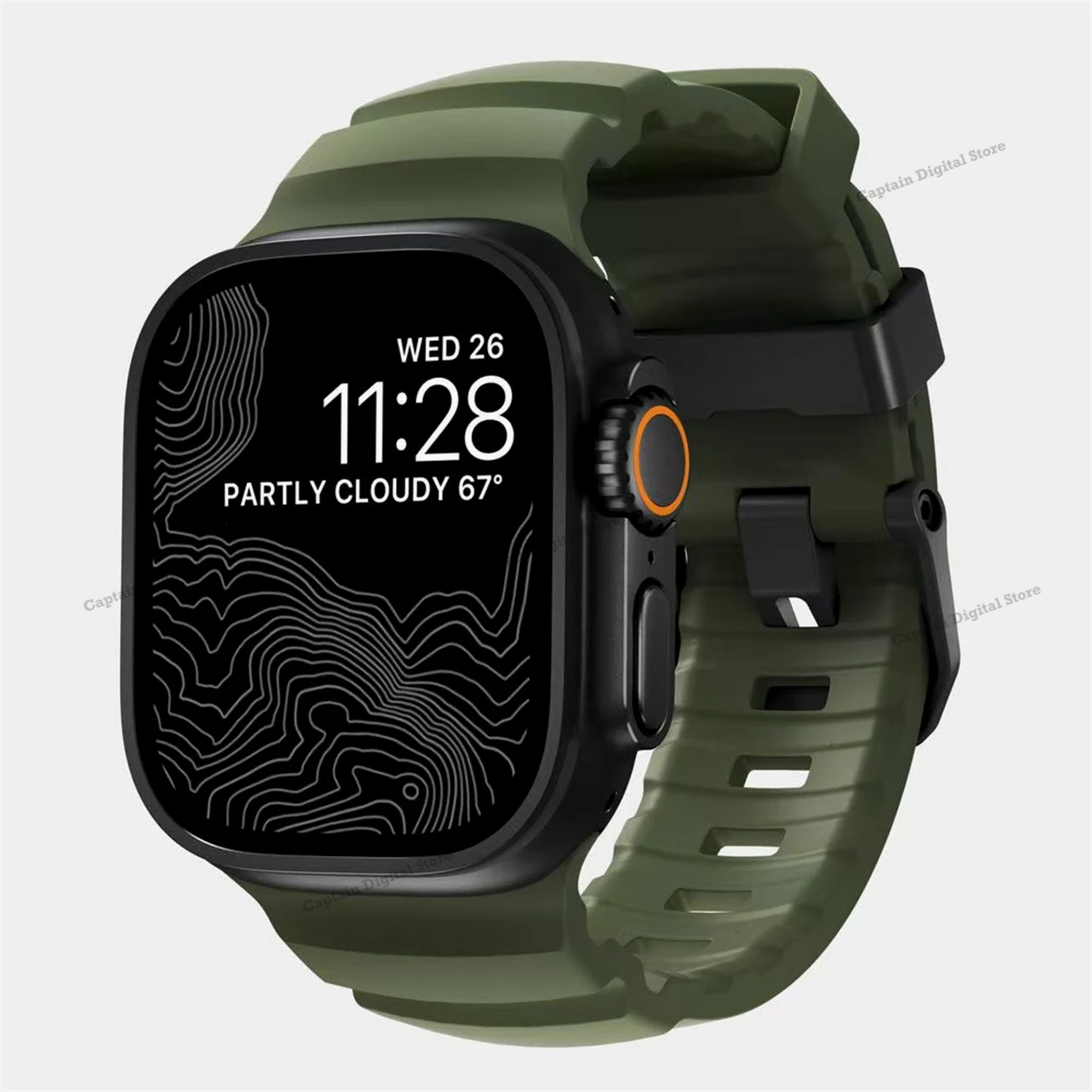 

NOMAD Rocky Point Watch Band Green Natural Titanium Hardware FKM Fluoroelastomer Rubber Waterproof for Apple Watch Ultra&Ultra2