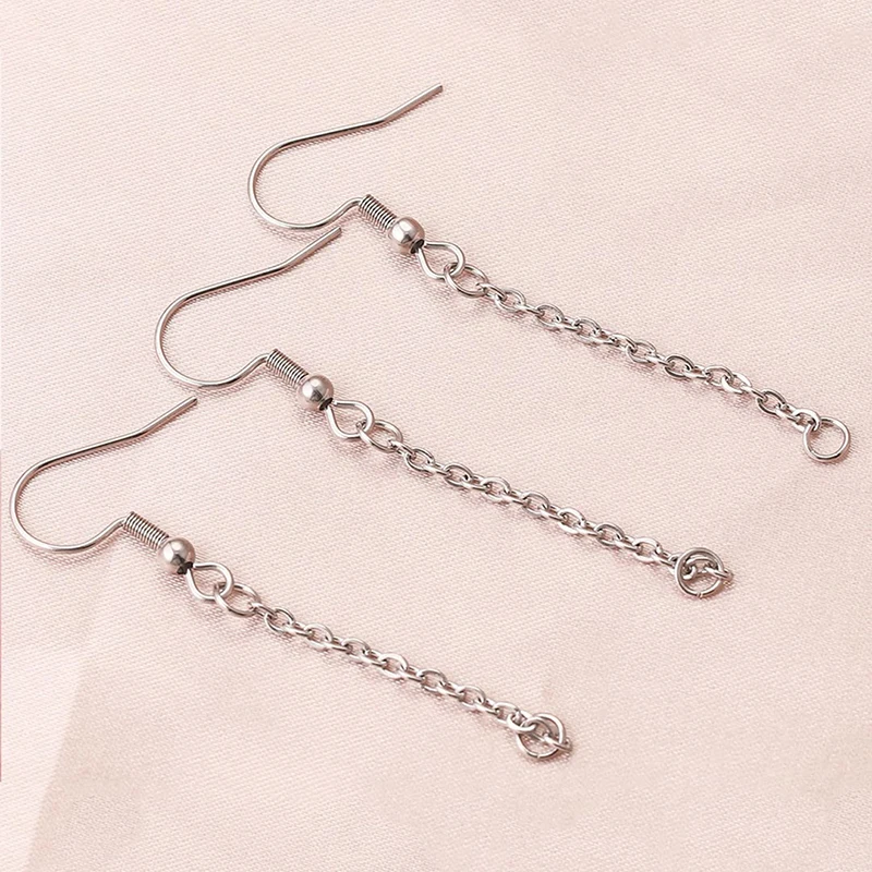 

20 шт., крючки для сережек из нержавеющей стали, удлинительная цепочка, принадлежности для самостоятельного изготовления ювелирных изделий, длинная цепочка для ушей для висячих сережек ручной работы