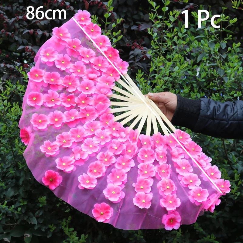 NEW Pink Dance Fan Peach Blossom Petal Fan Adult Dance Performance Decorative Hand Fan Yangko Dancing Fan Party Home Ornaments