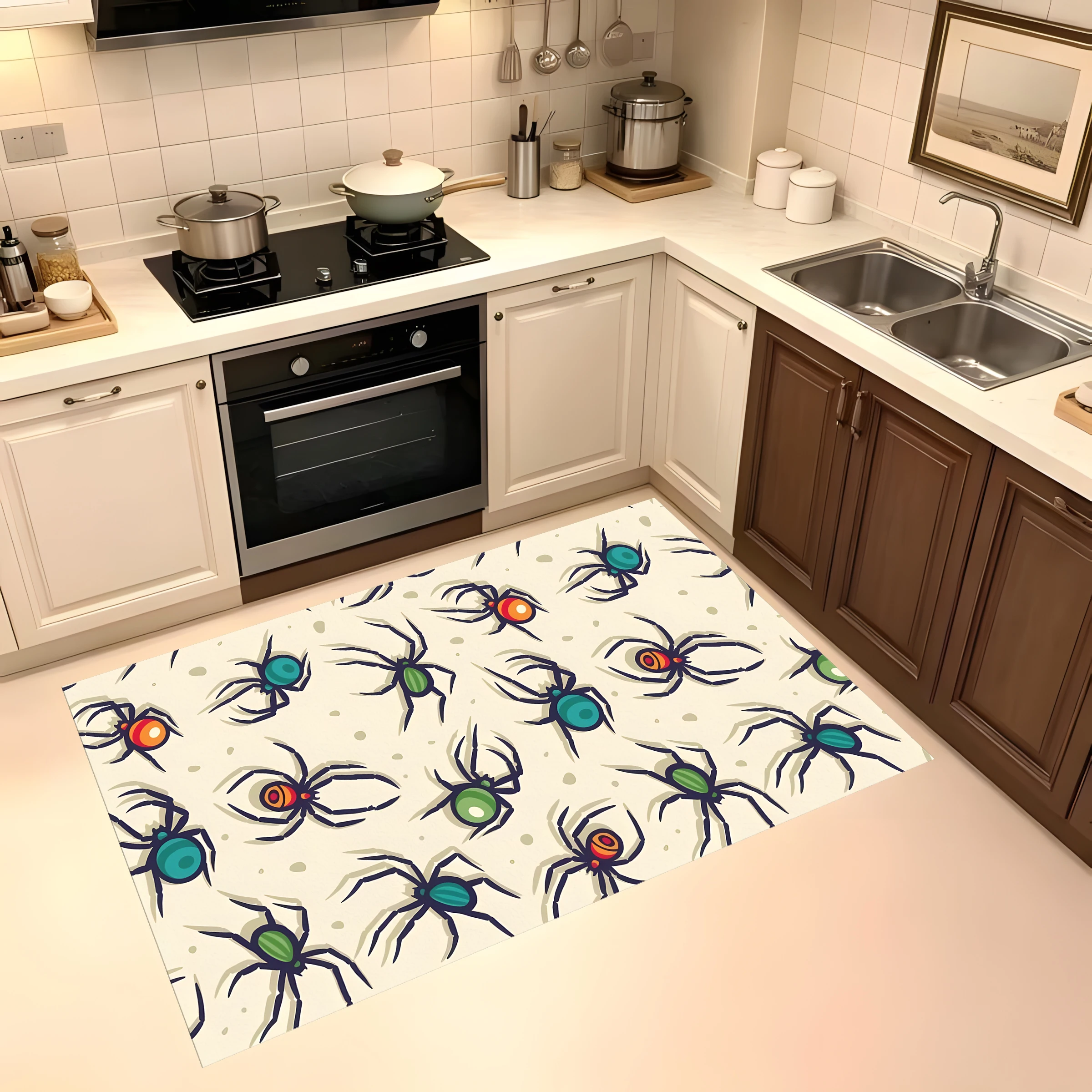 Colorful Spider Pattern Full-Print 2D Carpet, a Fun Way to Decorate Your Home and Halloween Parties.