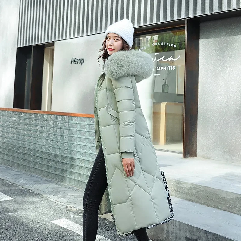 2024 Winter Women Parka Coats Long Cotton Casual Fur Hooded Jackets Thick Warm Slim-fit Jacket Female Overcoat Clothing