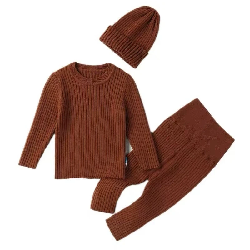 Children Sets Girls Clothing 2025 New Spring and Autumn Causal Solid Fashion O-neck Knitwear Versatile Long Sleeve and Pants