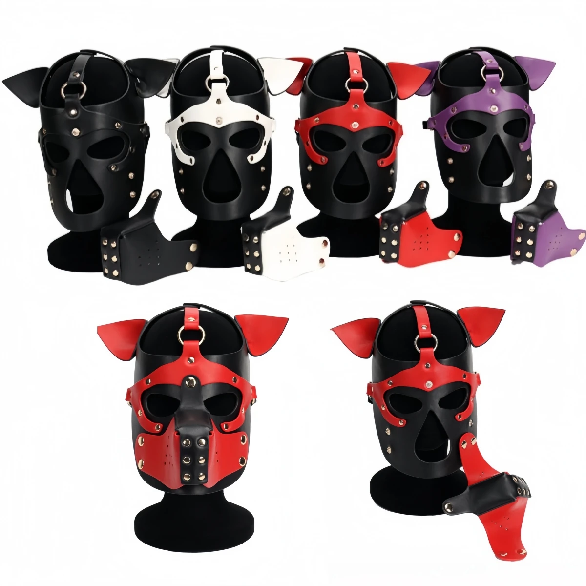Unisex Women and Men Leather Dog Harness Costume Set with Mask for Sexy Role Play Halloween Carnival Masquerade Party Fun Prop 4