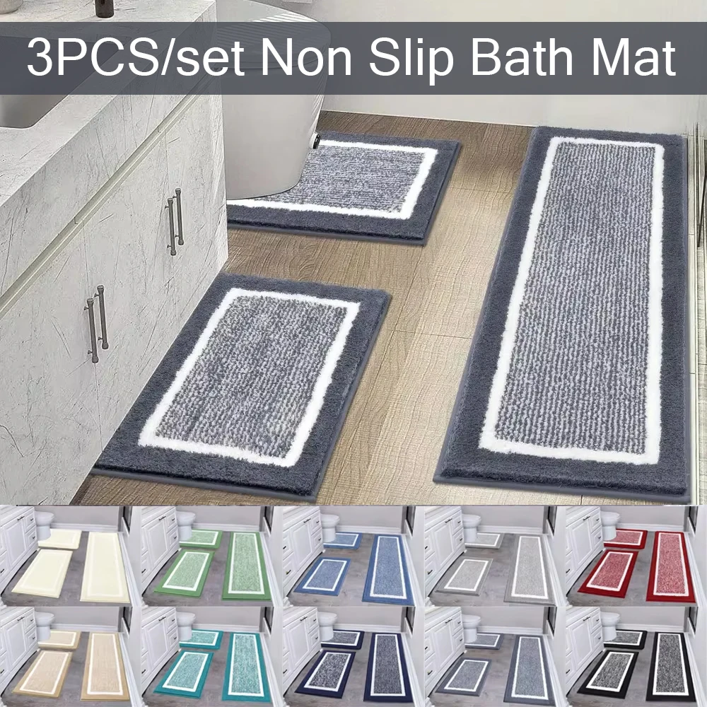 3PCS/set Water Absorption Non Slip Extra Soft Bath Mats Velvet Memory Foam Bathroom Rug Machine Washable & Dry Toilet Floor Mat