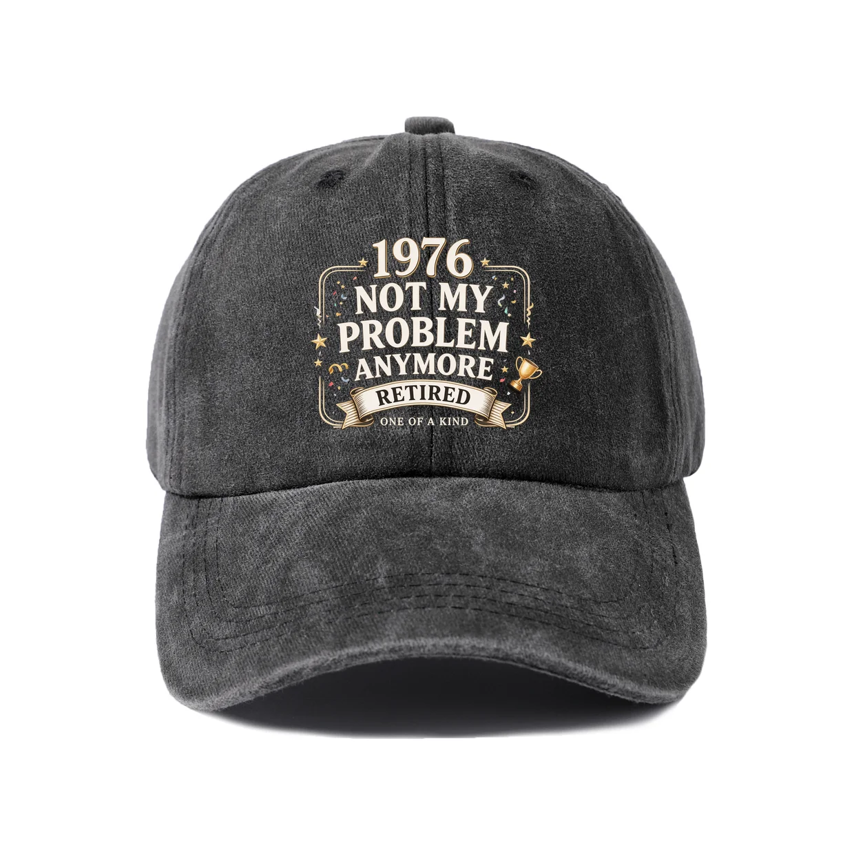 1976 Not My Problem Anymore Graphic Vintage Washed Baseball Cap, Adjustable Unisex Dad Hat for Men and Women